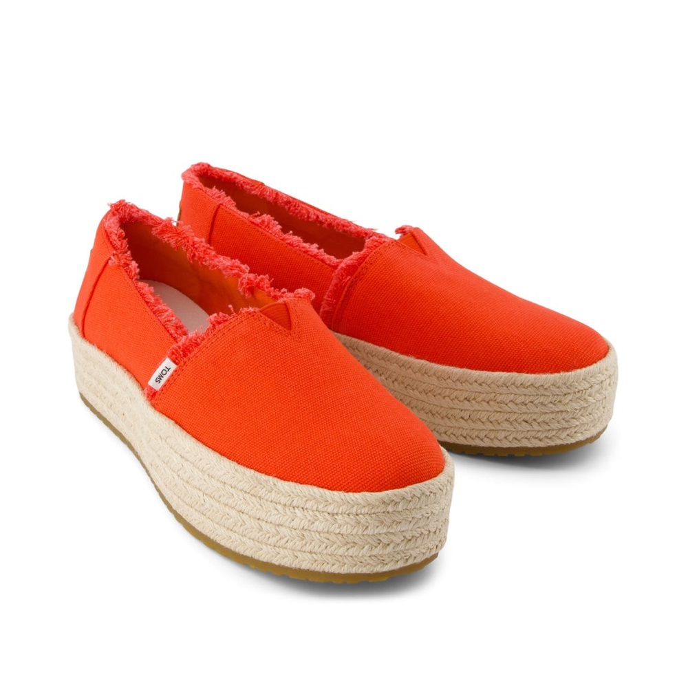 New Toms Valencia Flame Canvas Shoes Fray platform slip on slides 9 espadrille